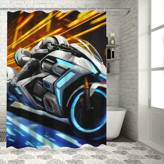 Patifu Futuristic Bathroom Decor Set Graphic Print Polyester Stylish with Hooks Waterproof Shower Curtain for Home Bathroom Decoration 60"x72