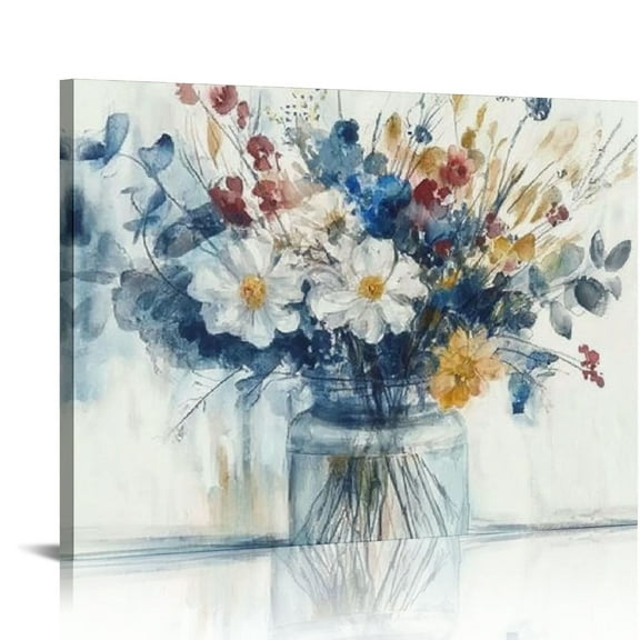 Patifu Gallery Abstract Flower Painting Wall Art: Hand Painted Textured Gold Foils Botanical Flower Bouquet in Crystal Vase Canvas Artwork for Bedroom  20x16in