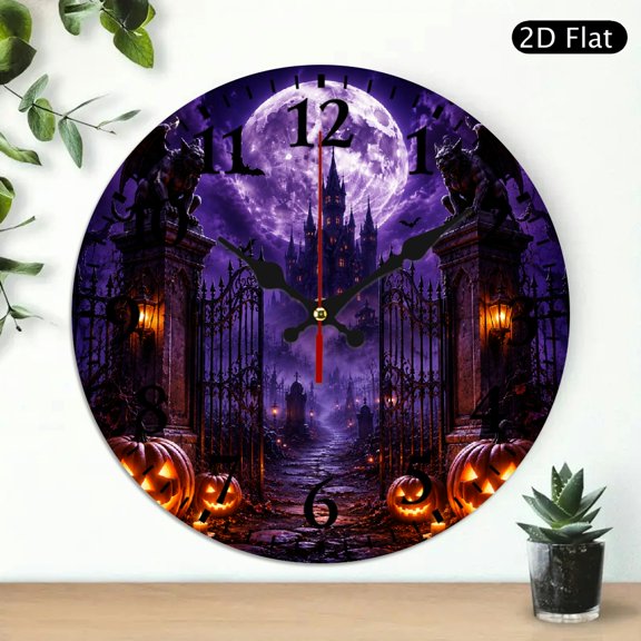 Patifu Gargoyle Gate Haunted Castle Wall Clock Battery Operated Wall Decor for Linving Room, Wall hanging decor Lobby Corridor Dining Room Bedroom Office Classroom