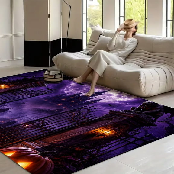 Patifu Gargoyle Gate Haunted Castle Washable Area Rug for Living Room, Non Slip Large Decor Carpet for Bedroom Dining Office