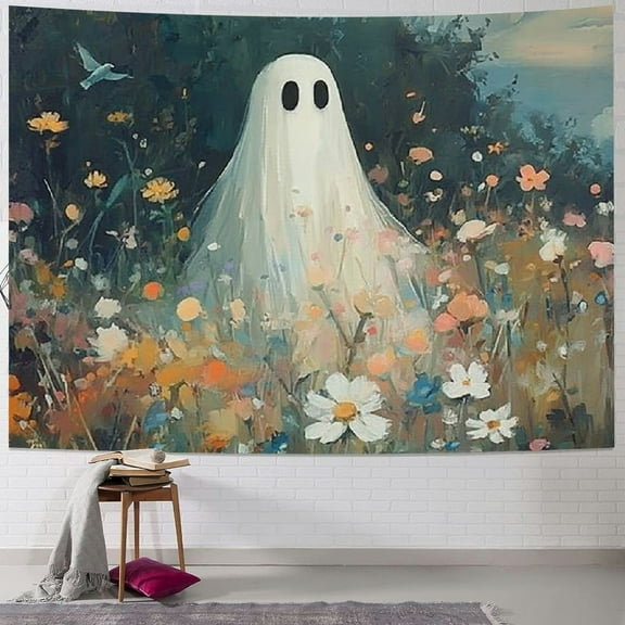 Patifu Ghost Flowers Tapestry Wall Hanging Unique Style Graphic Tapestries Home Wall Decor Art for Living Room Bedroom Apartment Farmhouse Dorm Halloween Theme 50x40inch