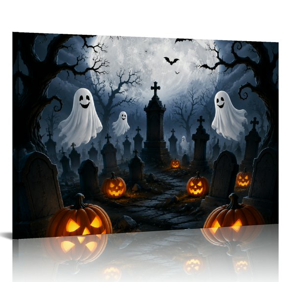Patifu Ghost Graveyard Full Moon Scene  HD Print Framed Canvas Wall Art, Wall Art,  Ready An Excellent Gift Choice Suitable For Living Room Bedroom Kitchen Classroom Studio Family