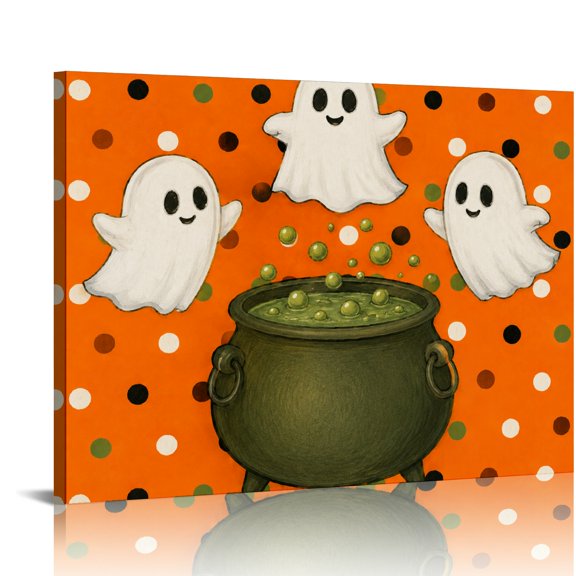 Patifu Ghost Magic Cauldron Polka Dot HD Print Framed Canvas Wall Art, Ready An Excellent Gift Choice, Wall Art Suitable For Living Room Bedroom Kitchen Classroom Studio Family