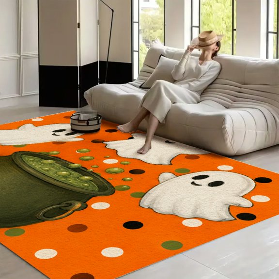 Patifu Ghost Magic Cauldron Polka Dot Washable Area Rug for Living Room, Non Slip Large Decor Carpet for Bedroom Dining Office