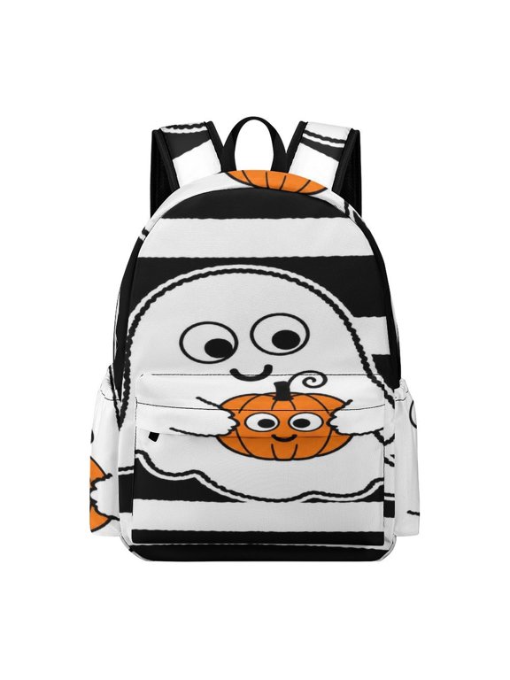 Ghost Pumpkin Printed Oxford Backpack, Large Capacity Laptop Backpack, Water Resistant, Travel Daypack for College Work Commuting Adults,