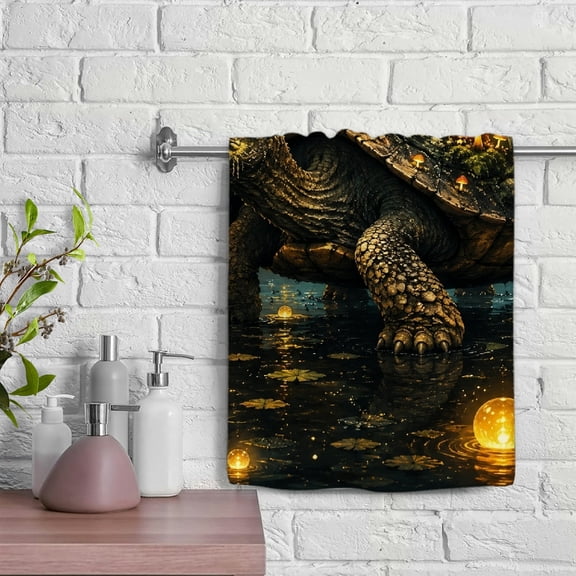 Patifu Giant Turtle With Mushrooms Spa Hand Towel 100% Polyester Microfiber Soft Absorbent 29.5x13.8 Inches 29.5x13.8in
