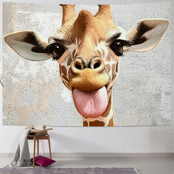 Patifu Giraffe Tongue Cute Tapestry Wall Hanging Unique Style Graphic Tapestries for Home Decor in Living Room Bedroom Apartment Farmhouse Dorm 40x30inch