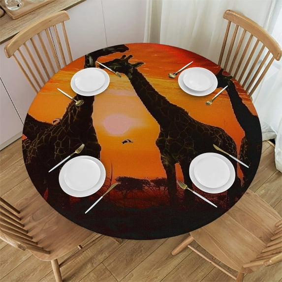 Patifu Giraffes Sunset Sky Round Tablecloth Stain-Resistant Washable for Indoor Outdoor Restaurants Weddings Parties Home Kitchen Decoration 46"-50