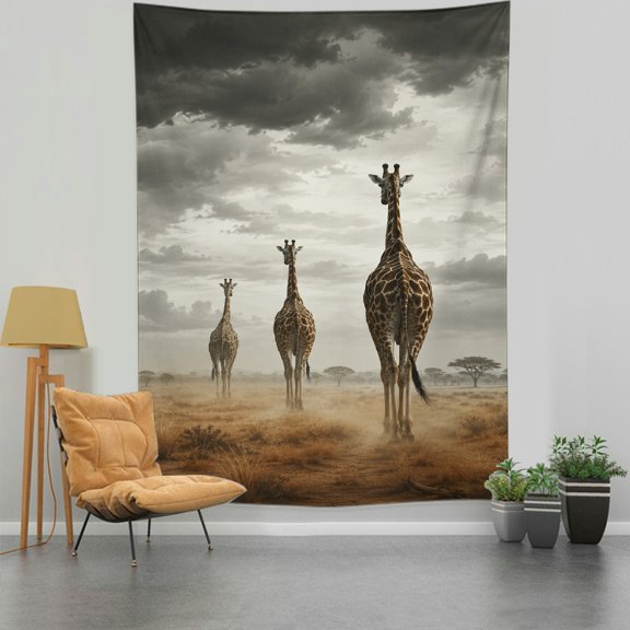 Patifu Giraffes Walking On Savannah Vertical Print Tapestry for Bedroom Dorm Living Room Aesthetic Home Decor 60*90in