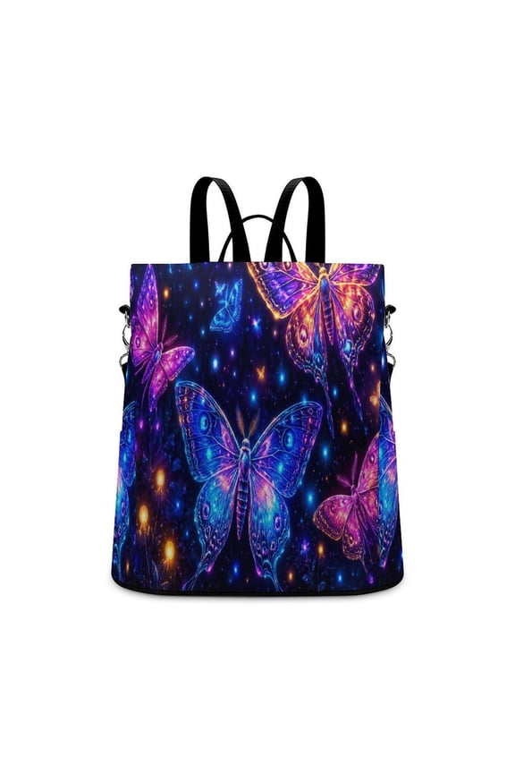 Glowing Neon Butterflies And Moths Dark Magical Forest Anti Theft Backpack, Purse for Women, Secure Back Zipper, Multi-Purpose Rucksack Backpack With Adjustable Strap, Womens Travel Backpack,