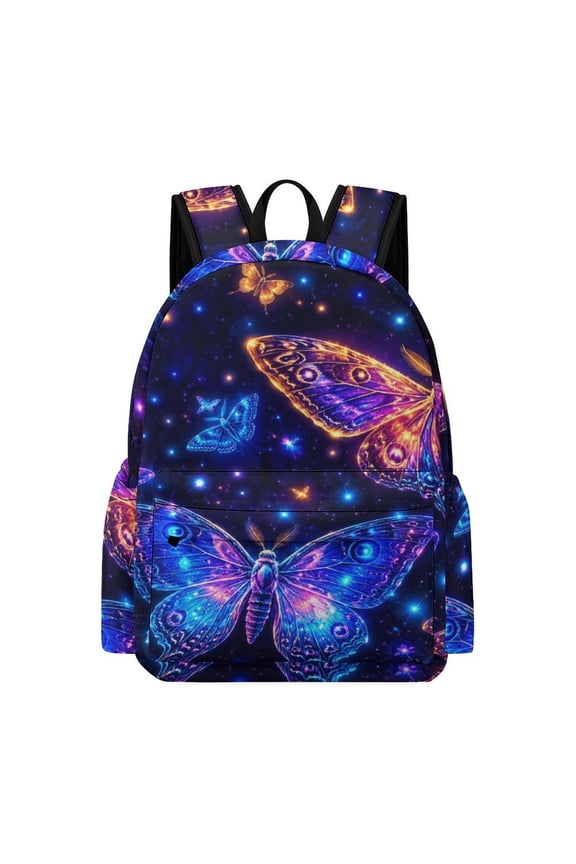 Glowing Neon Butterflies And Moths Dark Magical Forest Printed Oxford Backpack, Large Capacity Laptop Backpack, Water Resistant, Travel Daypack for College Work Commuting Adults, 42x30x15cm
