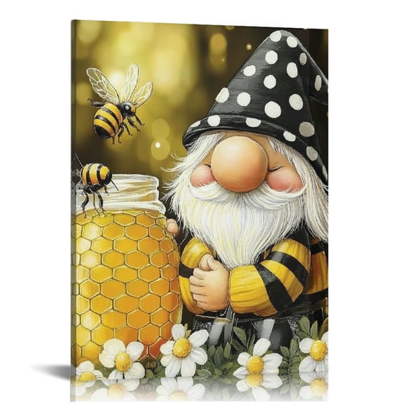 Patifu Gnome Bee Honey Canvas Wall Art Home Office Decor 16x20 in