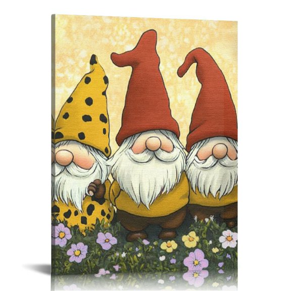 Patifu Gnomes Flower Wall Decor Canvas Art Print for Living Room, Bedroom, Home Office Decoration 16x20 in
