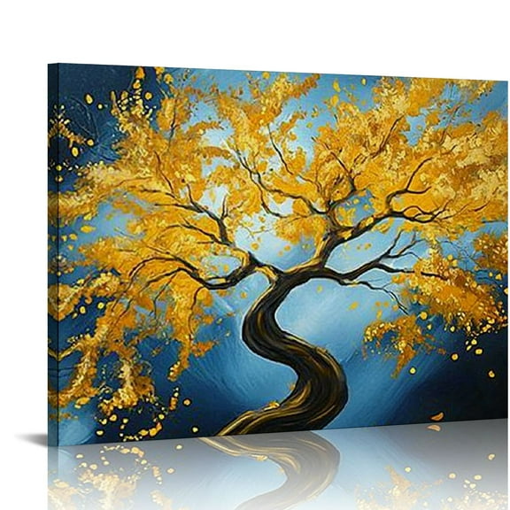 Patifu Gold Trees Canvas Painting Wall Art Living Room - Abstract Office Wall Art with Wooden Picture Ready to Hang  20x16in