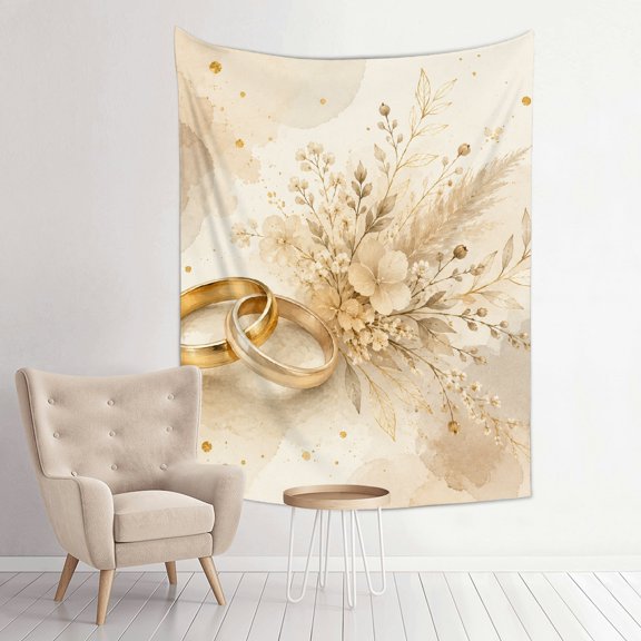 Patifu Gold Wedding Rings Dried Flowers Pampas Vertical Polyester Tapestry for Bedroom Living Room Dorm 30*40in