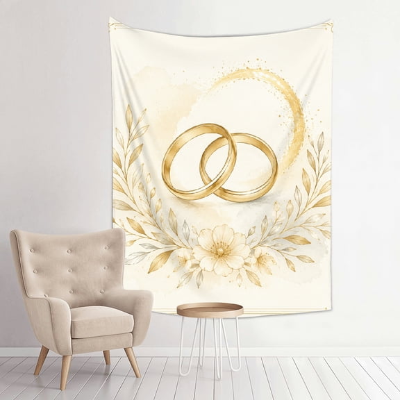 Patifu Gold Wedding Rings Floral Watercolor Vertical Wall Tapestry for Bedroom Living Room Decor 30*40in