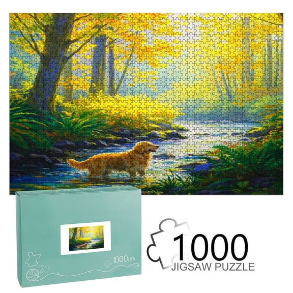 Patifu  Golden Retriever by The Forest Stream Wooden Jigsaw Puzzle, HD Printed Art Puzzle, Interactive Family Game, Wall Decor for Bedroom Living Room, Educational, Fun Gift for Adults and Family