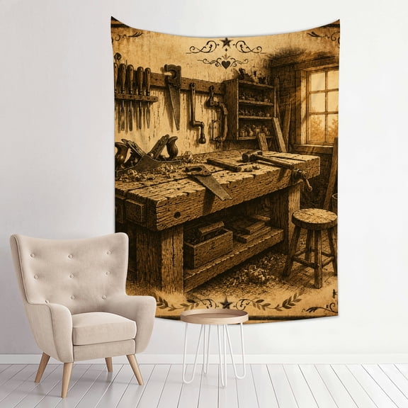 Patifu Grandpa Workshop Tools Vintage Rustic Vertical Print Polyester Tapestry for Bedroom Living Room Dorm 30*40in