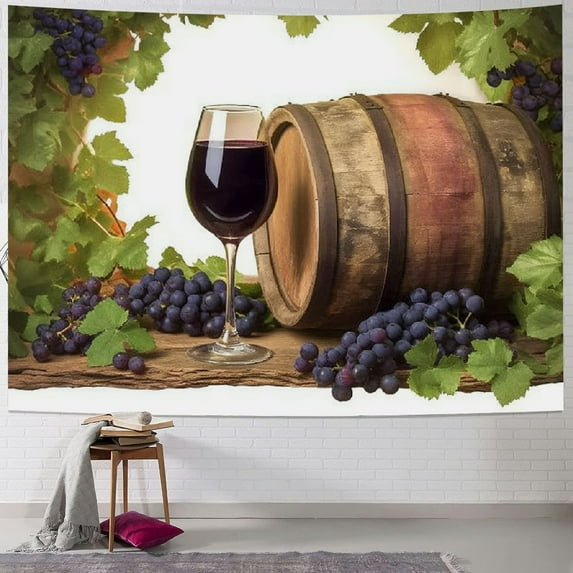 Patifu Grapes Wine Barrel Tapestry Wall Hanging Unique Style Home Wall Decor Art Living Room Bedroom Apartment Farmhouse Dorm Decoration 60x50inch