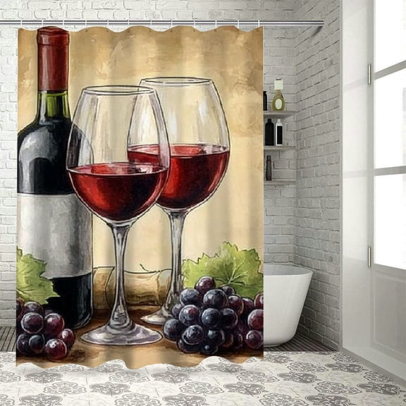 Patifu Grapes Wine Glasses Bottle Washable Shower Curtain for Bathroom with Hooks 36"x72
