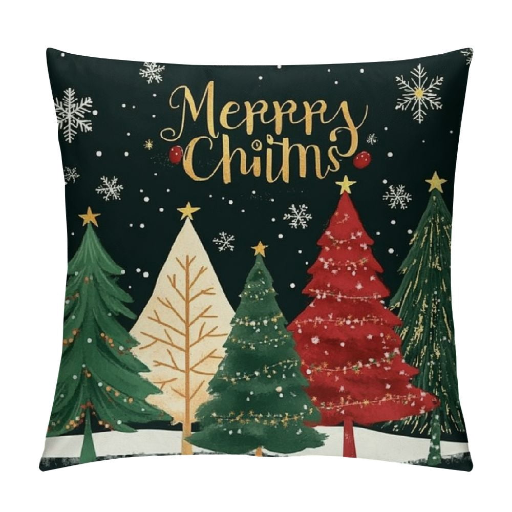 Patifu Green Christmas Pillow Covers Colorful Christmas Trees Gold ...