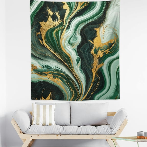 Patifu Green Gold Marble Abstract Vertical Tapestry Wall Hanging for Bedroom Living Room Dorm 50*60in