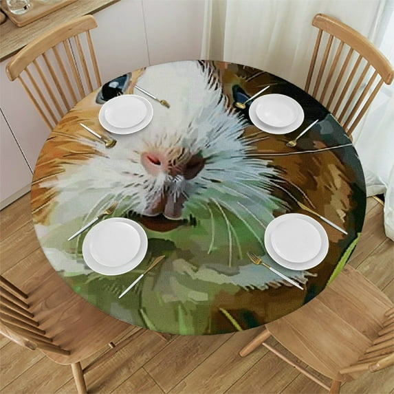 Patifu Guinea Pigs Grass Digital Painting Round Tablecloth Stain-Resistant Washable for Indoor Outdoor Restaurants Weddings Parties Home Kitchen Holiday Dinner 46"-50