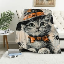 Patifu Halloween Cat Blanket Gothic Horror Scary Throw Blanket Super Soft Warm Cozy Fuzzy Plush Dark Spooky Blanket Gifts for Girls Boys Kids Halloween Decor 40x50in