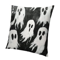 Patifu Halloween Pillow Covers White Cute Ghost Decorative Square Pillow Cases Black Throw Pillows Farmhouse Home Decor for Sofa Couch Porch Outdoor 12x12in