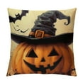 thumbnail image 1 of Patifu Halloween Pumpkin Pillow Covers  Jack-o-Lantern Wearing Witch Hat Throw Pillow Case Decorative Cushion Cover Autumn Mapke Leaves Black Bat Pillowcases 12x12in, 1 of 5