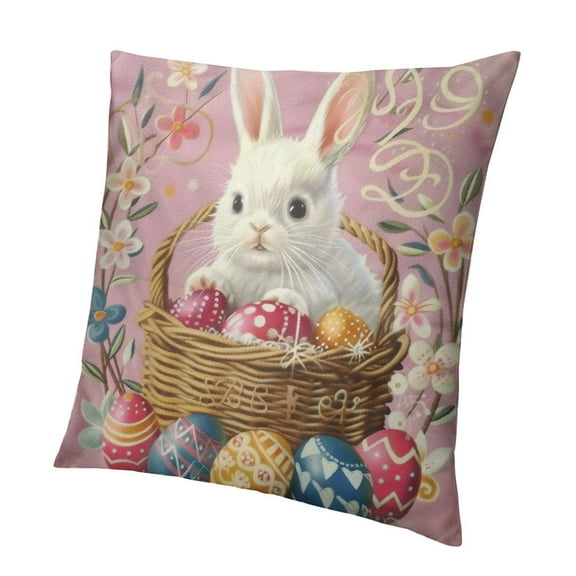 Patifu Happy Easter Throw Pillow Covers   Bunny Rabbit Foral Pillow Cases Easter Eggs Cotton Pillowcase Decorative Cushion Covers Standard Size Holiday Cushion Case Decor for Bed Sofa 12x12in