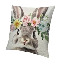 Patifu Happy Easter Throw Pillow Covers  Spring Cute Bunny Rabbit Watercolor Floral Cushion Case Square Spring Easter Themed Throw Pillows Case for Party Sofa Couch Bed Bench Outdoor 12x12in