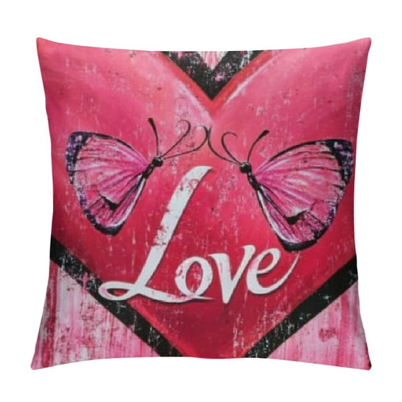 Patifu Heart Butterfly Love Graphic Decorative Cushion Cover for Home Couch Living Room Sofa - Short Plush Material 12x12in