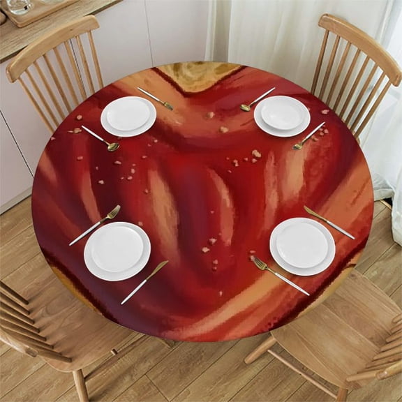 Patifu Heart Sandwich Round Tablecloth with Elastic Edge for Outdoor and Indoor Use, Stain-Resistant and Washable, Ideal for Restaurants, Weddings, Parties - 100% Polyester Fiber 38"-42