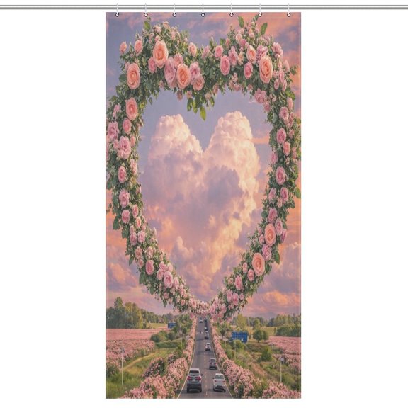Patifu Heart-Shaped Flower Arch Highway Modern  Bathroom Shower Curtain, Waterproof and Mildew-proof, Thickened Wet and Dry Separate Shower Curtain,