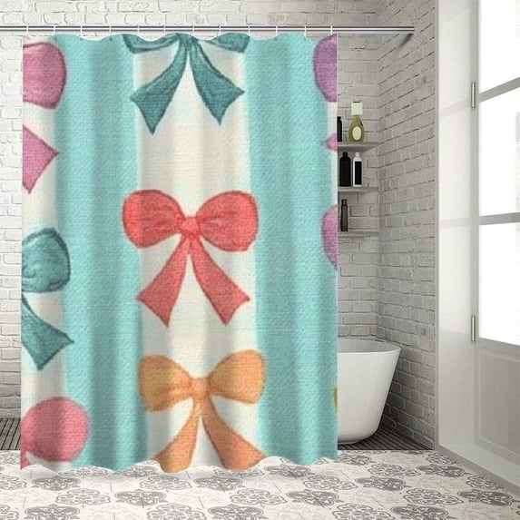Patifu Hearts Bows Bathroom Décor Set with Hooks, 100% Polyester Stylish Shower Curtain, Waterproof and Easy to Install, Chic Modern Bathroom Decor, HD Print, Machine Washable 60"x72