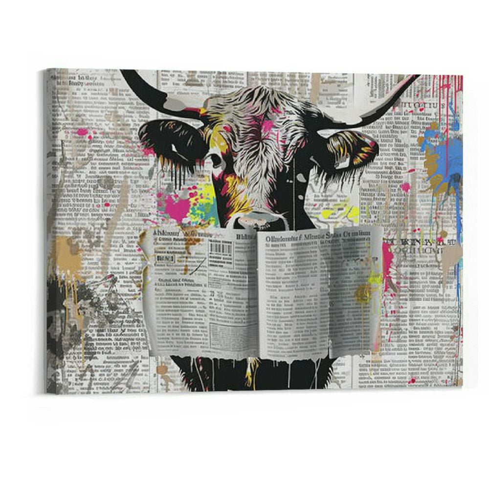 Patifu Highland Cows Wall Art for Bathroom, Funny Graffiti Cattle