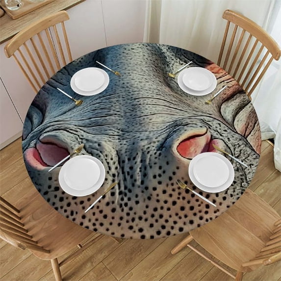 Patifu Hippo Bird Floral Round Tablecloth, Stain-Resistant 100% Polyester Fabric, Waterproof Great for Indoor/Outdoor Use 31"-35