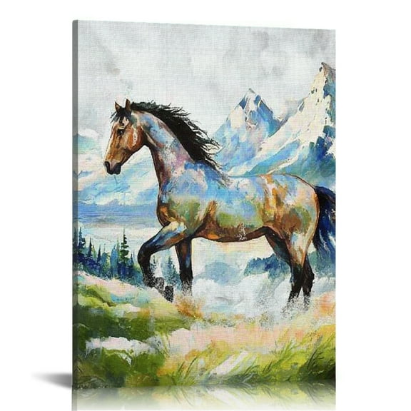 Patifu Horse Mountain Print On Canvas Wall Art For Home Decor 12x16 in