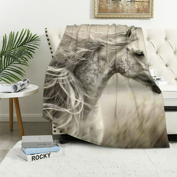 Patifu Horse Theme Warm Lightweight Fleece Blanket Throw Blanket for Living Rooms Sofa Decor Cow Gifts All Seasons Plush Blanket 40x50in