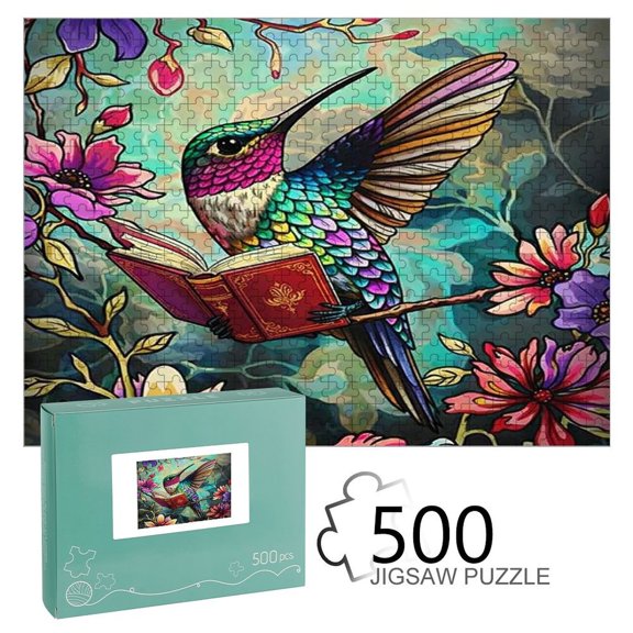 Patifu Hummingbird Reading A Book Wooden Jigsaw Puzzle, HD Printed Art Puzzle, Interactive Family Game, Wall Decor for Bedroom Living Room, Educational, Fun Gift for Adults and Family,