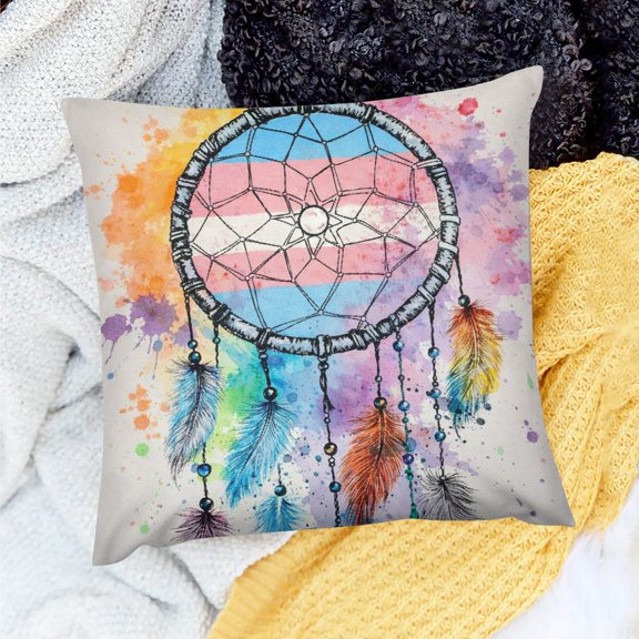 Patifu Iridescent Dreamcatcher Square Linen Throw Pillow Covers Waterproof Home Sofa Couch Decor 18x18in