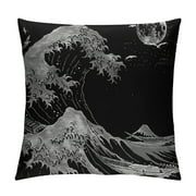 Patifu  Japanese Kanawaga Wave Pillow Covers   Double Sided Pattern Pillowcases, Funny Fashions Pillow Case Decorative Square Cushion Cover for Home Couch Sofa Car Decor