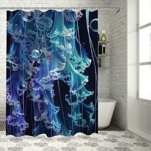 Patifu Jellyfish Bubbles Bioluminescence Shower Curtain with Hooks Chic Modern Bathroom Decor 69"x72