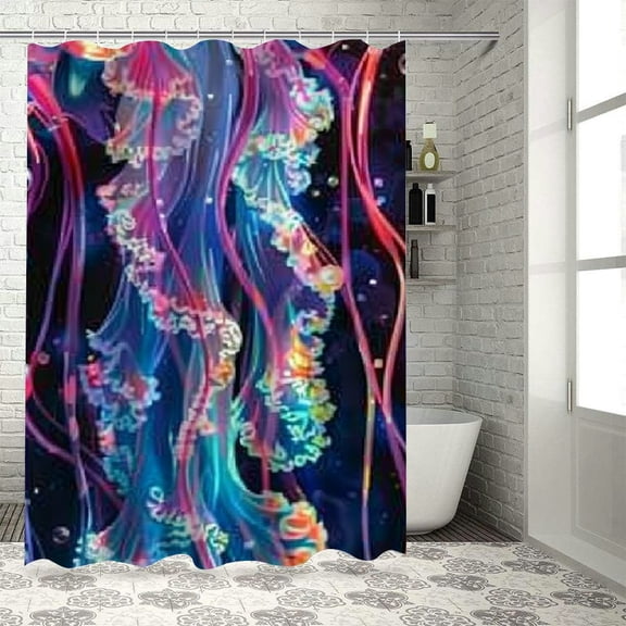 Patifu Jellyfish Bubbles Psychedelic Art Bathroom Shower Curtain Set with Hooks, Chic Modern Decor, 100% Polyester Waterproof Fabric, Easy Installation 36"x72