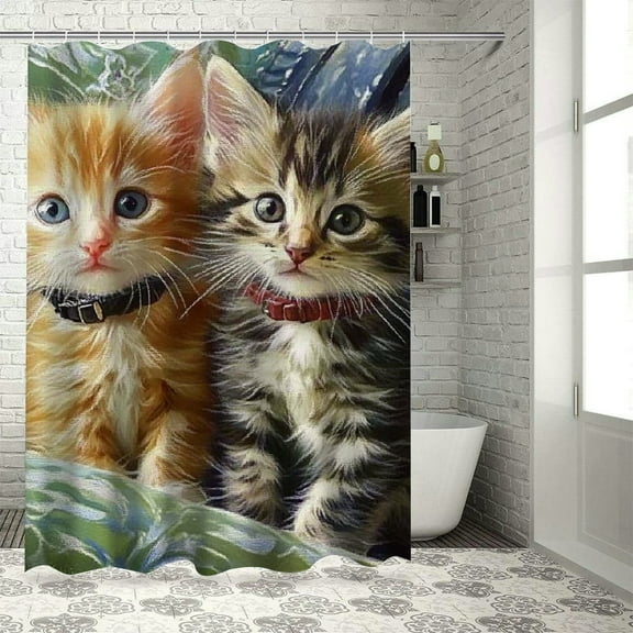Patifu Kittens Couch Photorealism Washable Shower Curtain with Hooks 36"x72