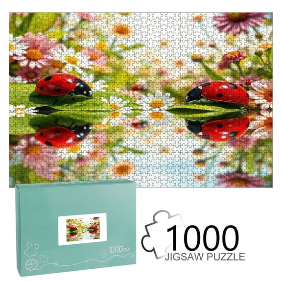 Patifu Ladybugs Among Flowers Wooden Jigsaw Puzzle, HD Printed Art Puzzle, Interactive Family Game, Wall Decor for Bedroom Living Room, Educational, Fun Gift for Adults and Family,