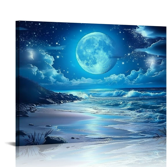 Patifu Landscape Wall Art Moon Sea Ocean Picture Canvas Wall Decor Night Scene Print Painting Modern Artwork for Living Room Bedroom Home Decor  Ready to Hang 20x16in