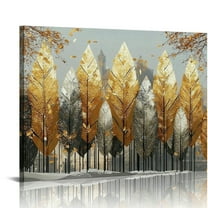 Patifu Large Abstract Leaf Wall Art Gold Leaves Painting Pictures Canvas Prints Silver Textured Artwork  Modern Living Room Bedroom Office Home Decorations  20x16in