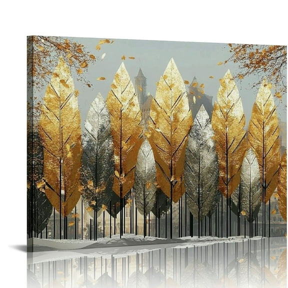 Patifu Large Abstract Leaf Wall Art Gold Leaves Painting Pictures Canvas Prints Silver Textured Artwork  Modern Living Room Bedroom Office Home Decorations  20x16in